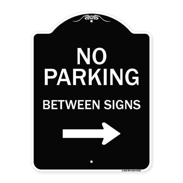 Designer Series-No Parking Between Signs Right Black & White, 24" x 18", BW-1824-9826